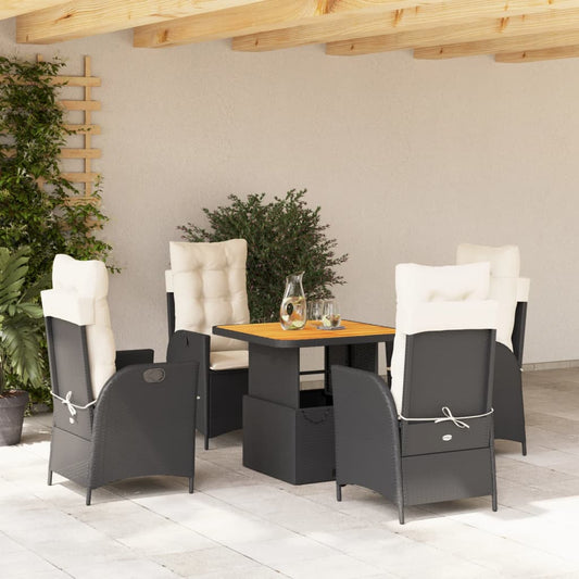 Set da Pranzo da Giardino 5 pz Nero con Cuscini in Polyrattan - homemem39