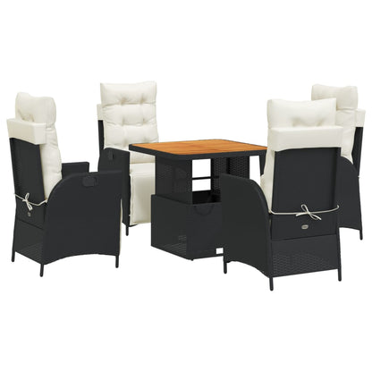 Set da Pranzo da Giardino 5 pz Nero con Cuscini in Polyrattan | homemem39