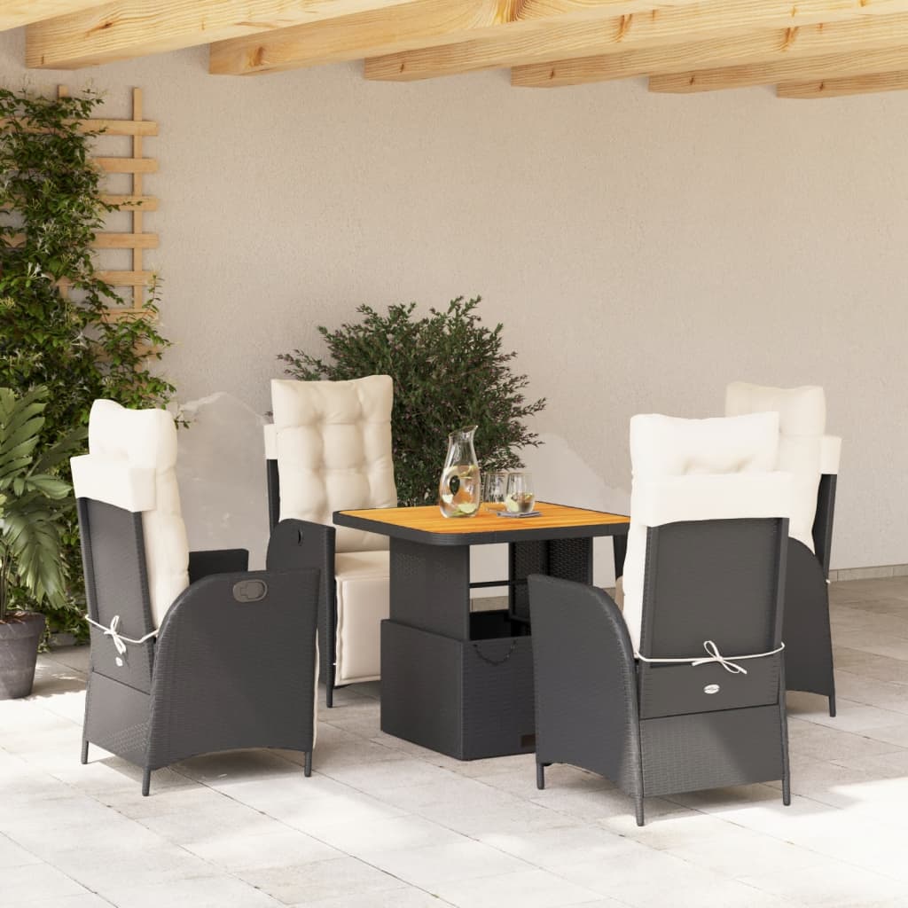 Set da Pranzo da Giardino 5 pz Nero con Cuscini in Polyrattan - homemem39