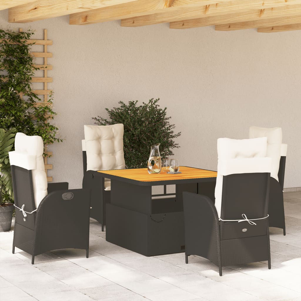 Set da Pranzo da Giardino 5 pz Nero con Cuscini in Polyrattan - homemem39