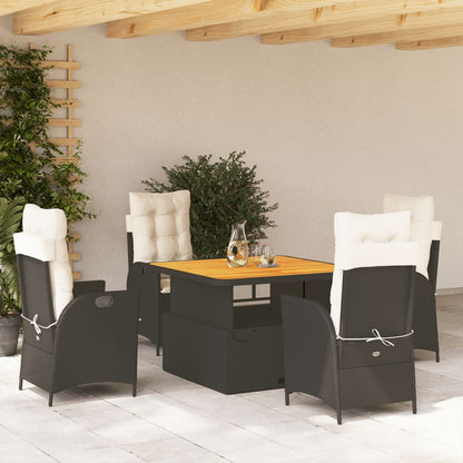 Set da Pranzo da Giardino 5 pz Nero con Cuscini in Polyrattan - homemem39