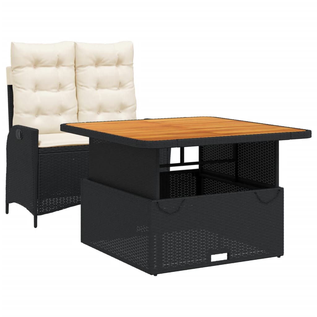 Set da Pranzo da Giardino 2 pz con Cuscini Nero in Polyrattan | homemem39
