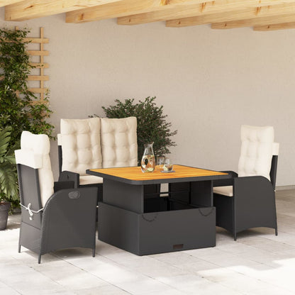 Set da Pranzo da Giardino 4 pz con Cuscini Nero in Polyrattan - homemem39
