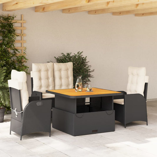 Set da Pranzo da Giardino 4 pz con Cuscini Nero in Polyrattan - homemem39