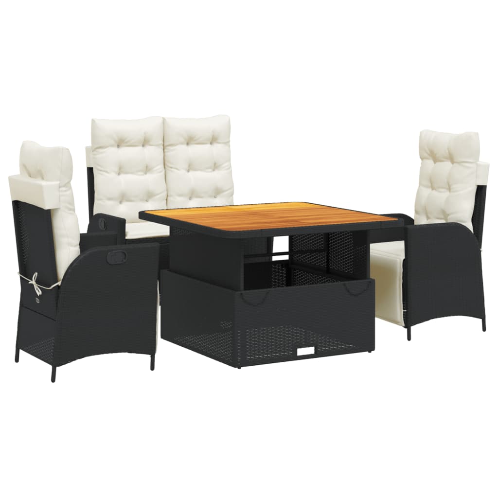 Set da Pranzo da Giardino 4 pz con Cuscini Nero in Polyrattan | homemem39