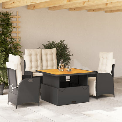 Set da Pranzo da Giardino 4 pz con Cuscini Nero in Polyrattan | homemem39