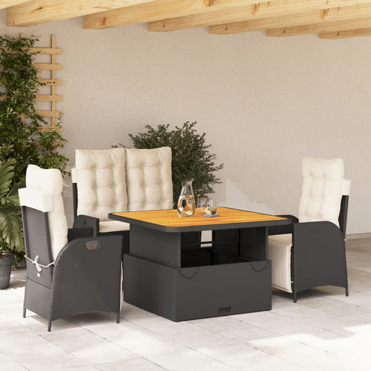 Set da Pranzo da Giardino 4 pz con Cuscini Nero in Polyrattan - homemem39