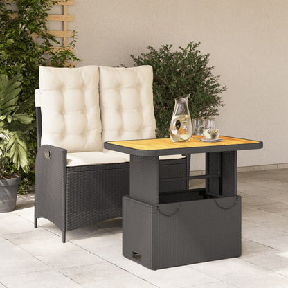 Set da Pranzo da Giardino 2 pz con Cuscini Nero in Polyrattan - homemem39