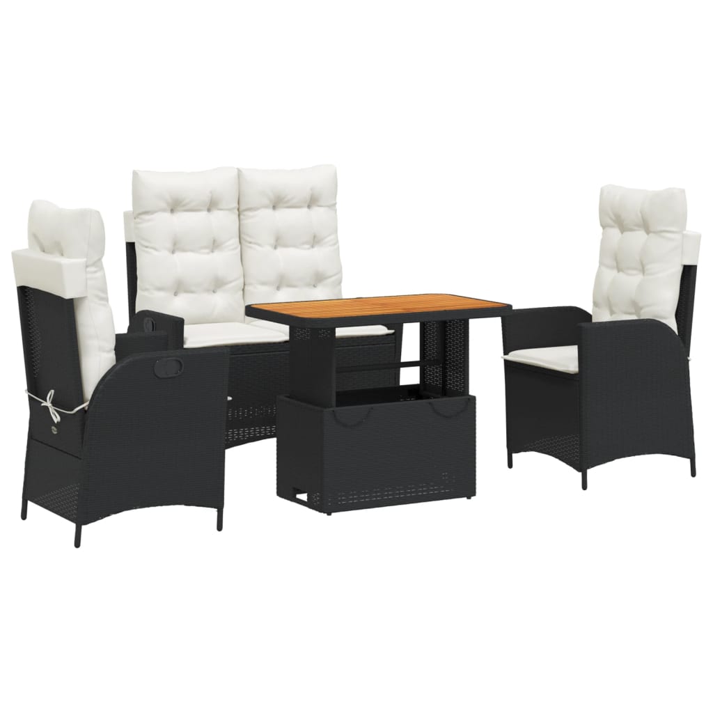 Set da Pranzo da Giardino 4 pz con Cuscini in Polyrattan