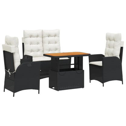 Set da Pranzo da Giardino 4 pz con Cuscini Nero in Polyrattan - homemem39