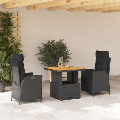 Set da Pranzo da Giardino 3 pz con Cuscini Nero in Polyrattan - homemem39