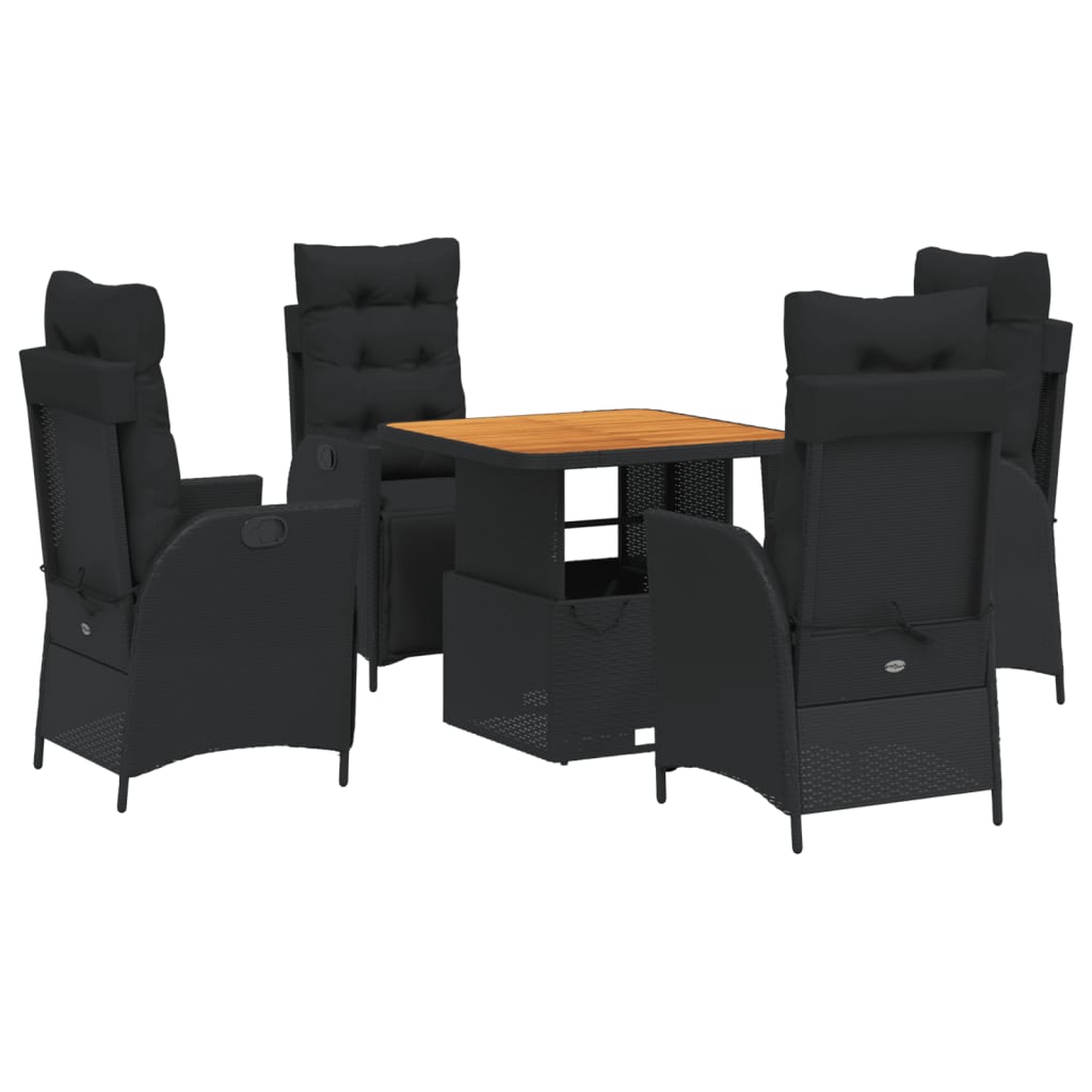 Set da Pranzo da Giardino 5 pz Nero con Cuscini in Polyrattan - homemem39
