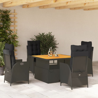 Set da Pranzo da Giardino 5 pz Nero con Cuscini in Polyrattan - homemem39