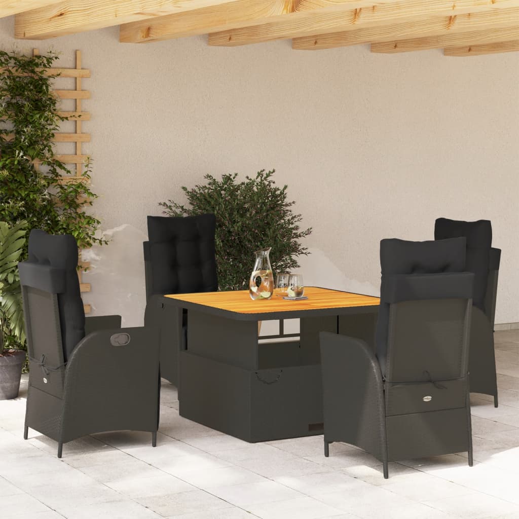 Set da Pranzo da Giardino 5 pz Nero con Cuscini in Polyrattan - homemem39