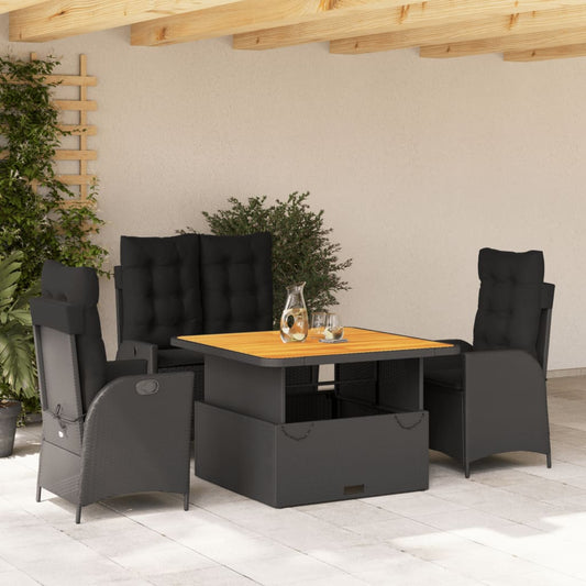 Set da Pranzo da Giardino 4 pz con Cuscini Nero in Polyrattan - homemem39