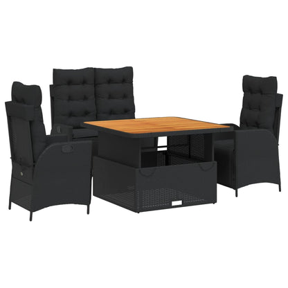 Set da Pranzo da Giardino 4 pz con Cuscini Nero in Polyrattan | homemem39