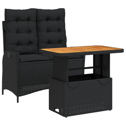 Set da Pranzo da Giardino 2 pz con Cuscini Nero in Polyrattan | homemem39