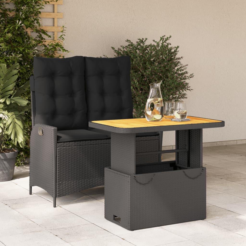 Set da Pranzo da Giardino 2 pz con Cuscini Nero in Polyrattan - homemem39