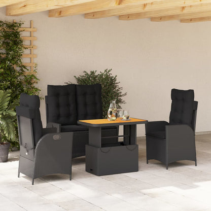 Set da Pranzo da Giardino 4 pz con Cuscini Nero in Polyrattan - homemem39