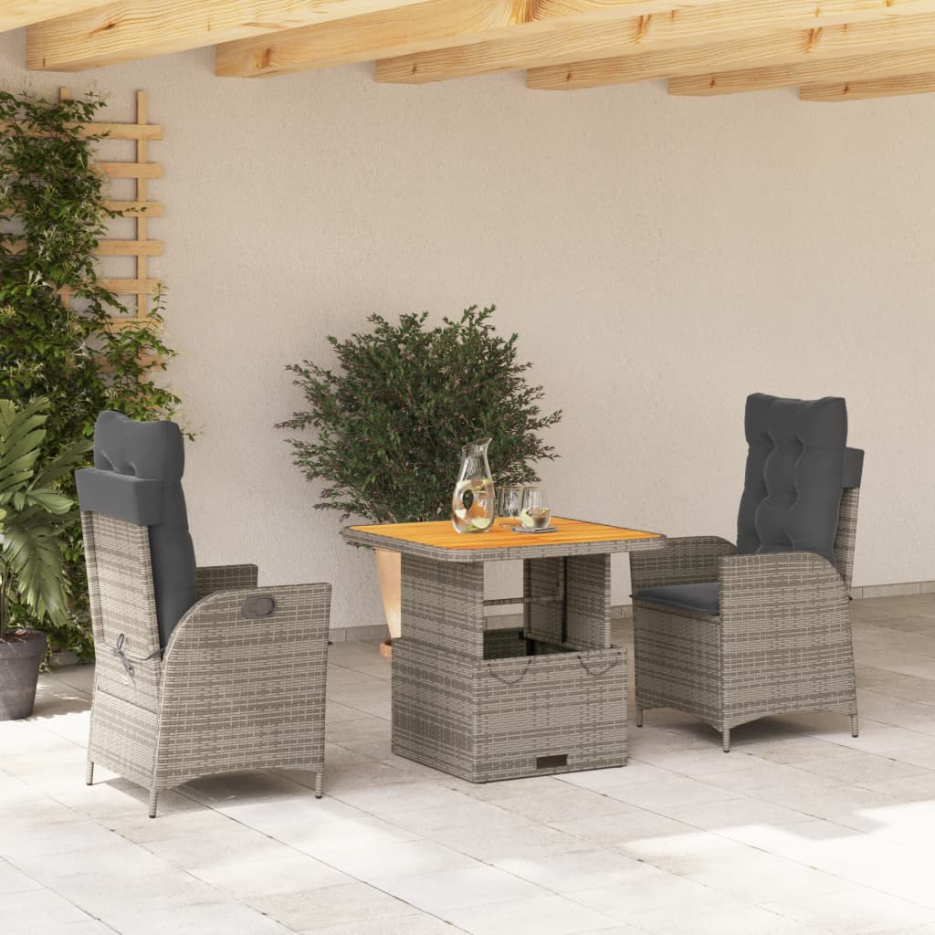 Set da Pranzo da Giardino 3 pz con Cuscini in Polyrattan Grigio - homemem39