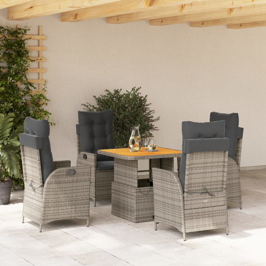 Set da Pranzo da Giardino 5 pz con Cuscini in Polyrattan Grigio - homemem39