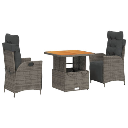 Set da Pranzo da Giardino 3 pz con Cuscini in Polyrattan Grigio | homemem39