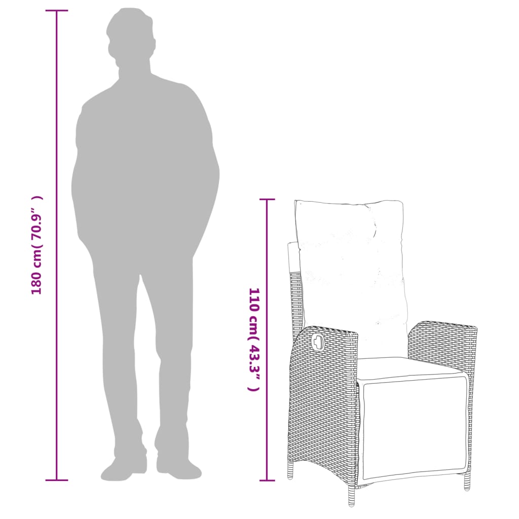 Set da Pranzo da Giardino 3 pz con Cuscini in Polyrattan Grigio - homemem39