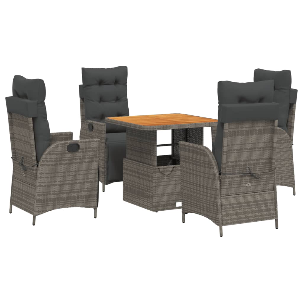 Set da Pranzo da Giardino 5 pz con Cuscini in Polyrattan Grigio | homemem39