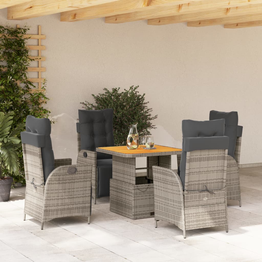 Set da Pranzo da Giardino 5 pz con Cuscini in Polyrattan Grigio | homemem39