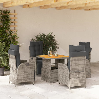 Set da Pranzo da Giardino 5 pz con Cuscini in Polyrattan Grigio | homemem39