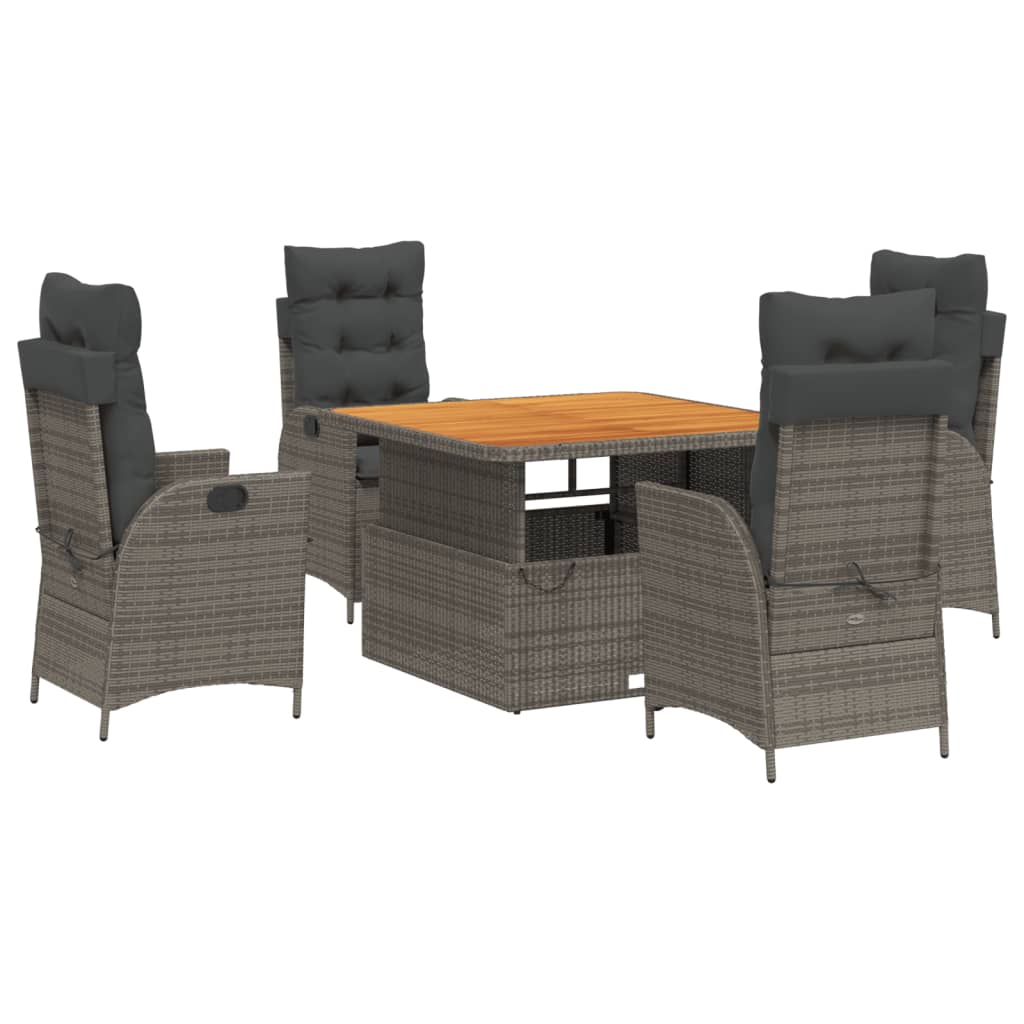 Set da Pranzo da Giardino 5 pz con Cuscini in Polyrattan Grigio | homemem39