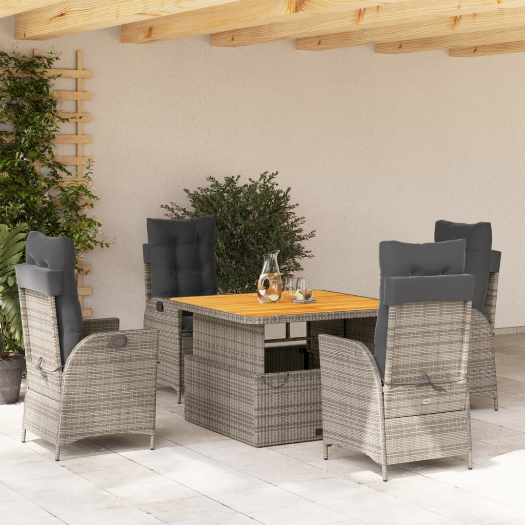 Set da Pranzo da Giardino 5 pz con Cuscini in Polyrattan Grigio | homemem39