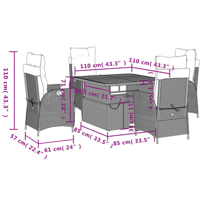 Set da Pranzo da Giardino 5 pz con Cuscini in Polyrattan Grigio | homemem39