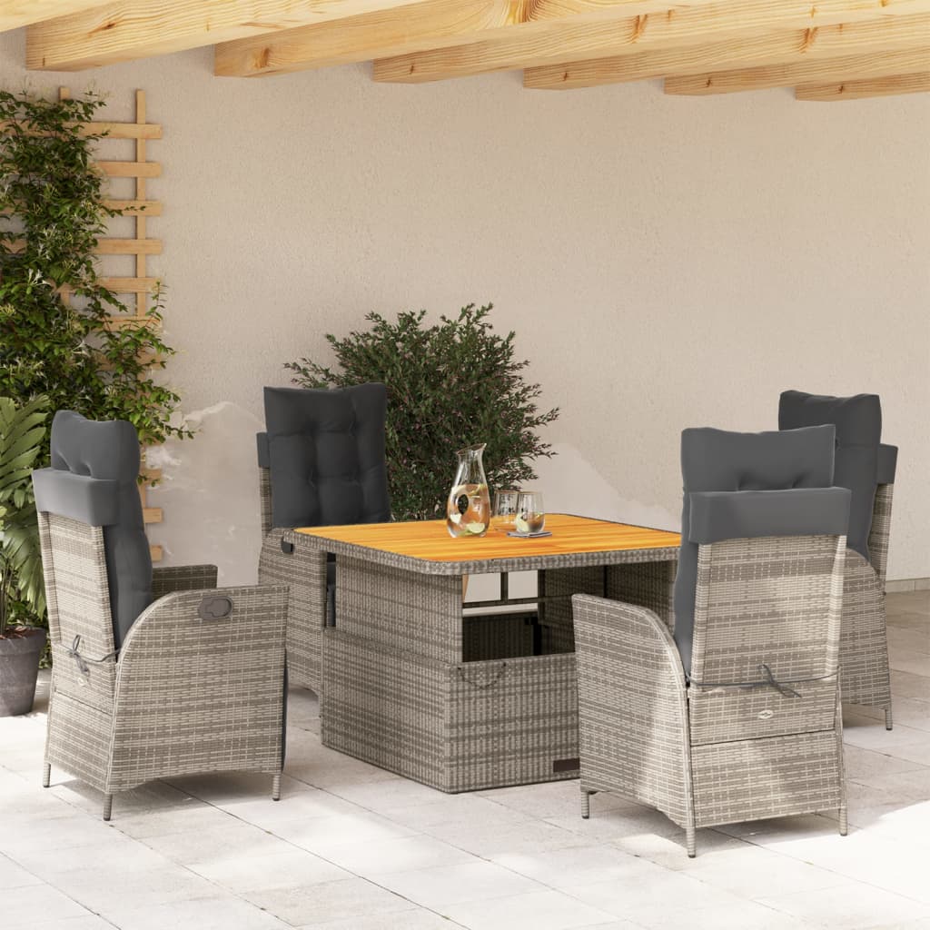 Set da Pranzo da Giardino 5 pz con Cuscini in Polyrattan Grigio | homemem39