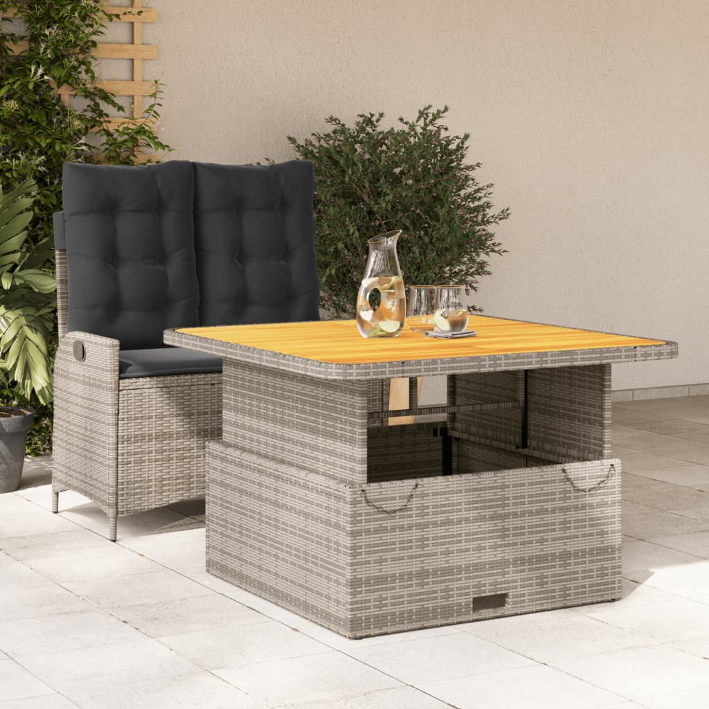 Set da Pranzo da Giardino 2 pz con Cuscini in Polyrattan Grigio | homemem39
