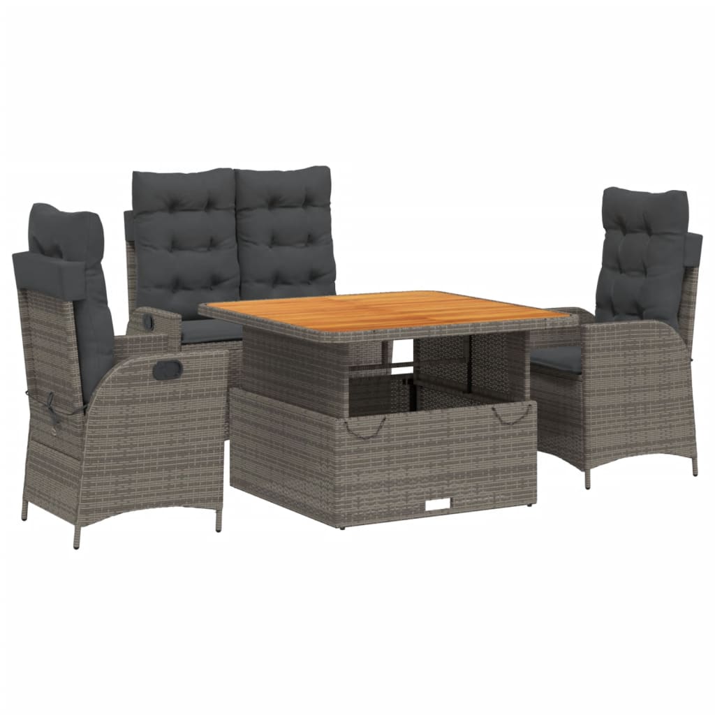 Set da Pranzo da Giardino 4 pz con Cuscini in Polyrattan Grigio | homemem39