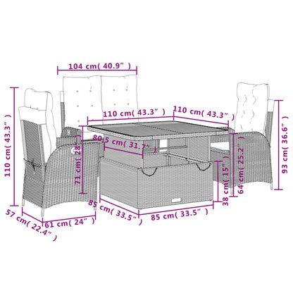 Set da Pranzo da Giardino 4 pz con Cuscini in Polyrattan Grigio | homemem39