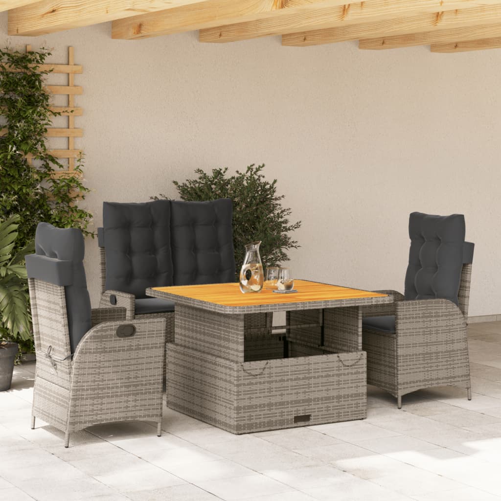 Set da Pranzo da Giardino 4 pz con Cuscini in Polyrattan Grigio | homemem39