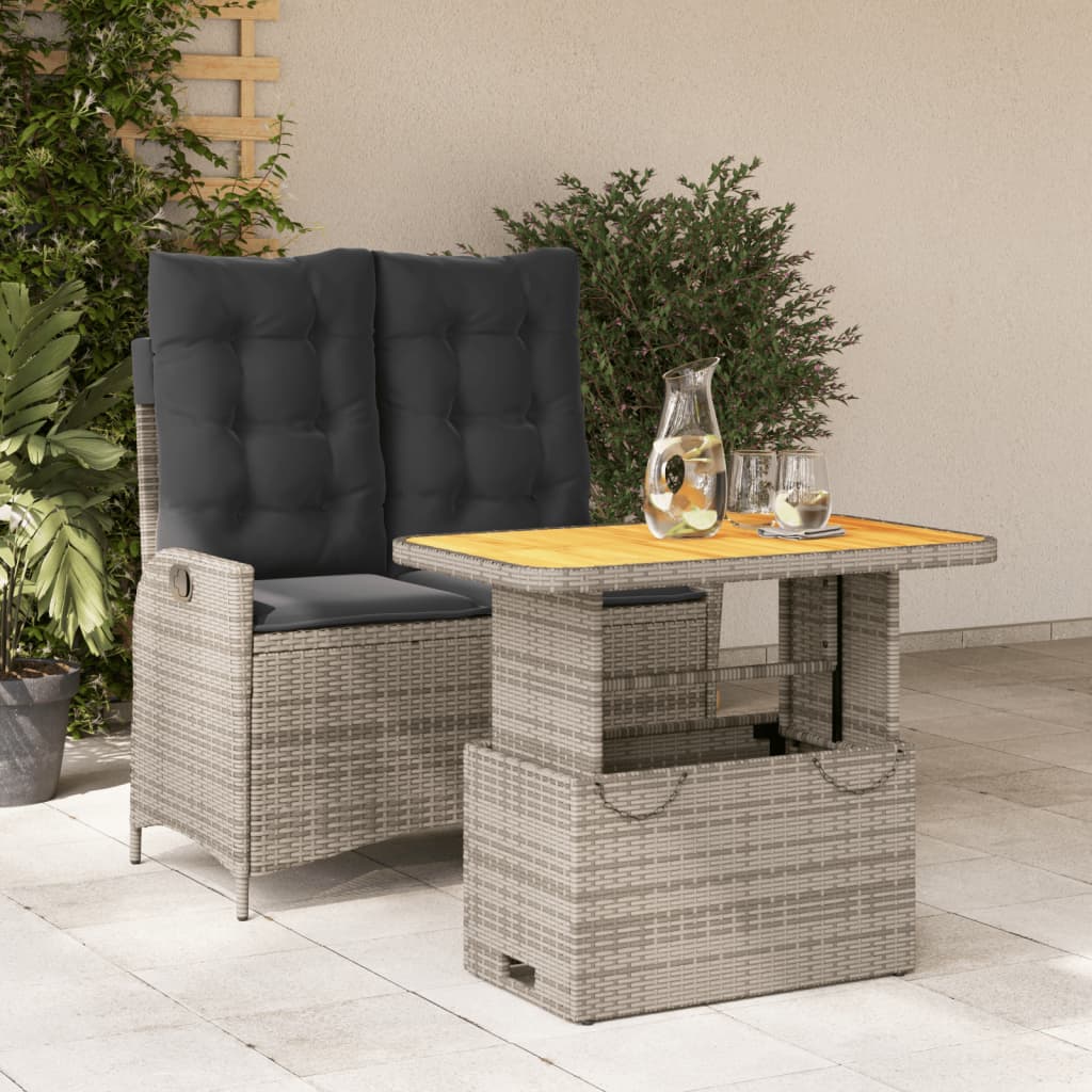 Set da Pranzo da Giardino 2 pz con Cuscini in Polyrattan Grigio | homemem39