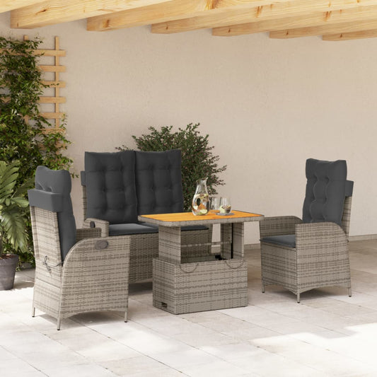 Set da Pranzo da Giardino 4 pz con Cuscini in Polyrattan Grigio - homemem39