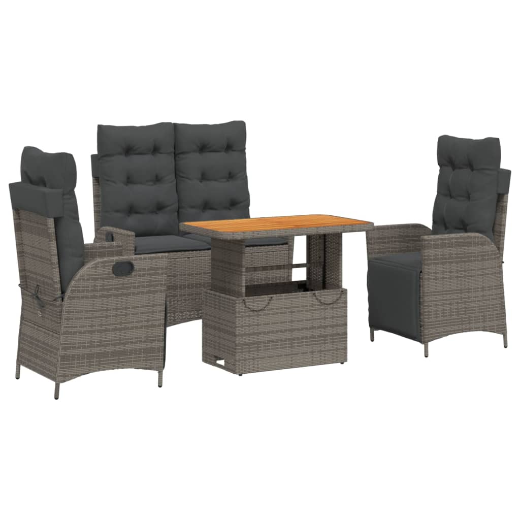 Set da Pranzo da Giardino 4 pz con Cuscini in Polyrattan Grigio - homemem39