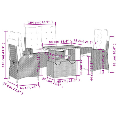 Set da Pranzo da Giardino 4 pz con Cuscini in Polyrattan Grigio - homemem39