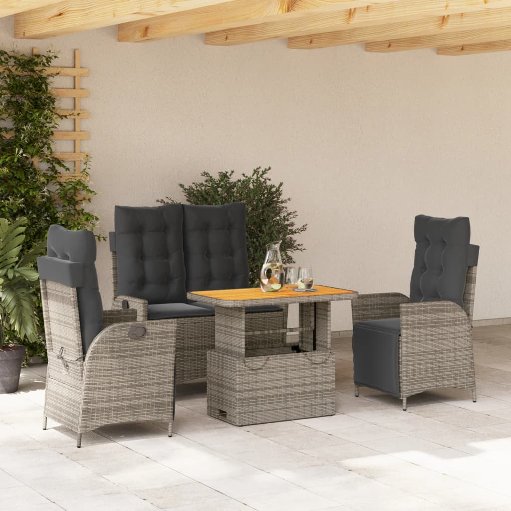 Set da Pranzo da Giardino 4 pz con Cuscini in Polyrattan Grigio - homemem39