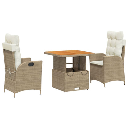 Set da Pranzo da Giardino 3 pz con Cuscini Beige in Polyrattan - homemem39