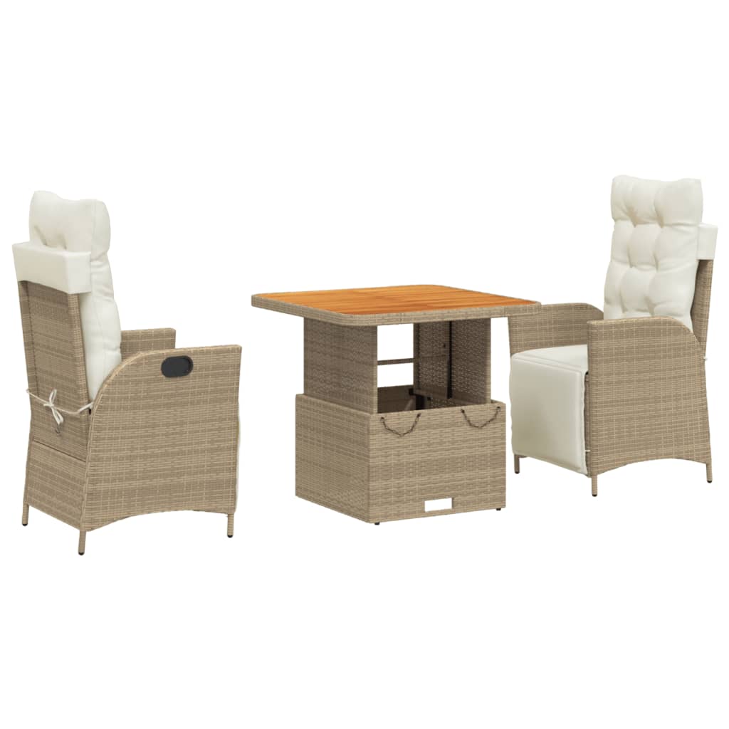 Set da Pranzo da Giardino 3 pz con Cuscini Beige in Polyrattan - homemem39