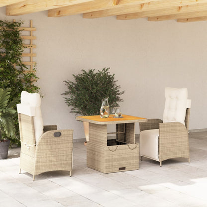 Set da Pranzo da Giardino 3 pz con Cuscini Beige in Polyrattan - homemem39