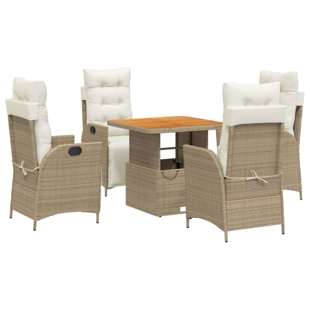 Set da Pranzo da Giardino 5 pz con Cuscini Beige in Polyrattan