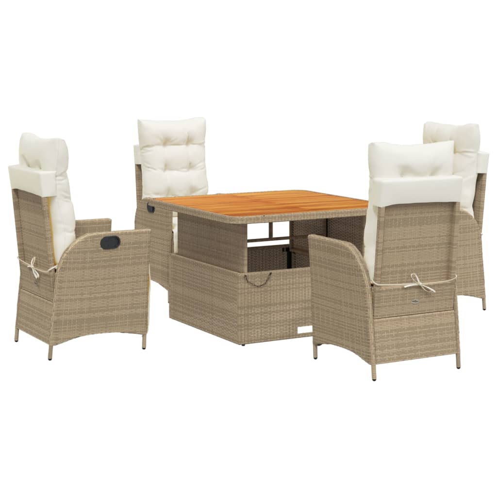 Set da Pranzo da Giardino 5 pz con Cuscini Beige in Polyrattan | homemem39
