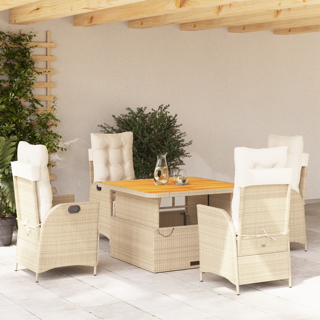 Set da Pranzo da Giardino 5 pz con Cuscini Beige in Polyrattan | homemem39