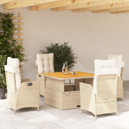 Set da Pranzo da Giardino 5 pz con Cuscini Beige in Polyrattan | homemem39